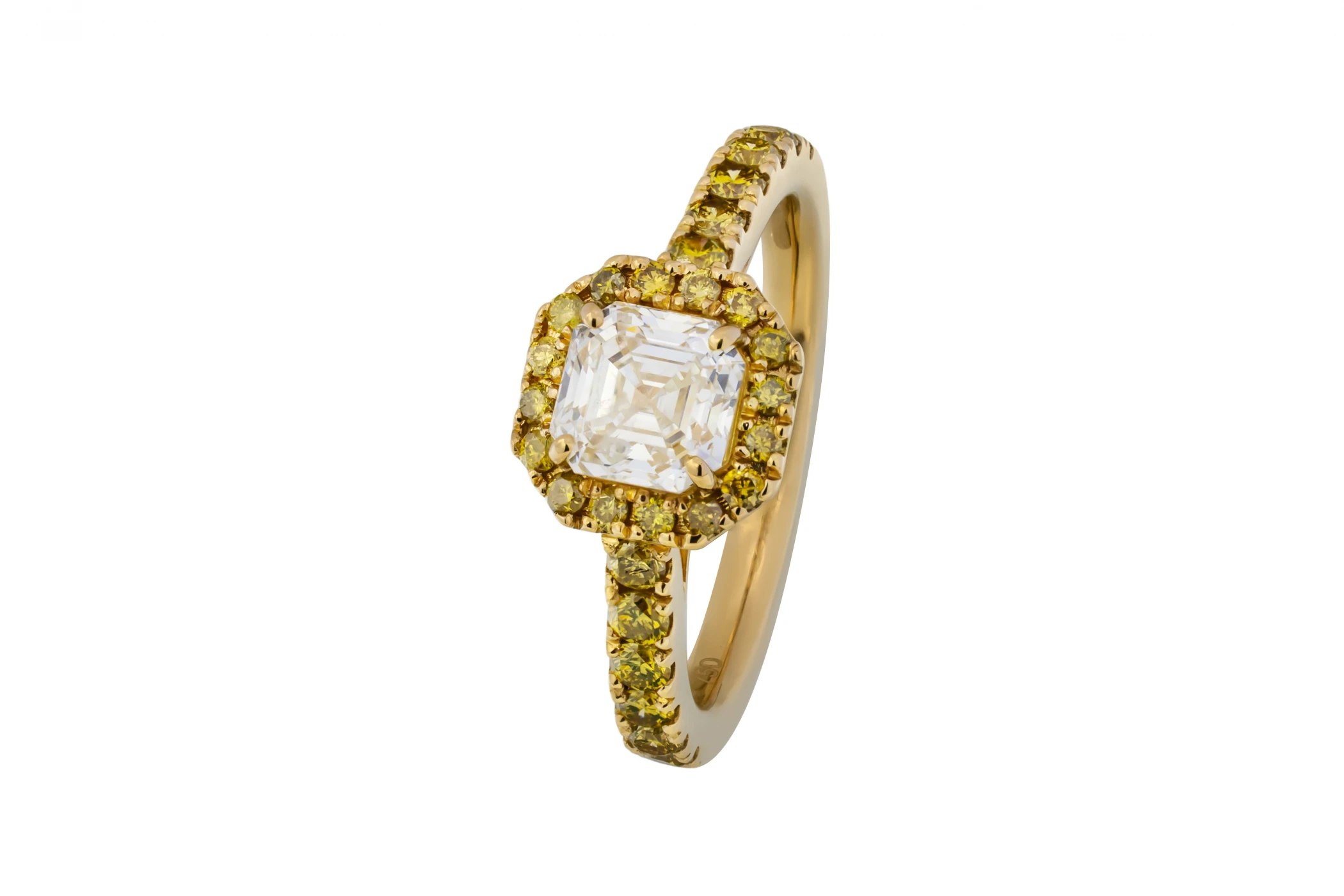 18ct Yellow Gold Diamond Square Emerald Cut Engagement Ring 1.24ct GIA Certified