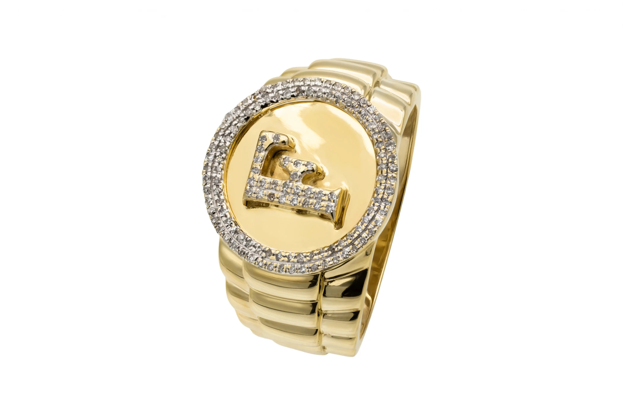 9ct Yellow Gold Diamond F Initial Mens Ring 0.25ct 6g