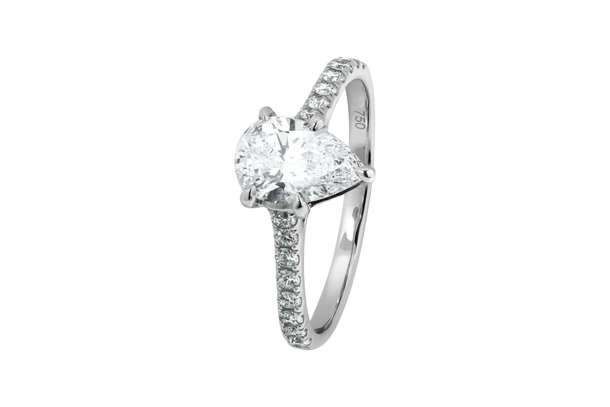18ct White Gold Lab Diamond Pear Shape Hidden Halo Engagement Ring 1.01ct IGI Certified