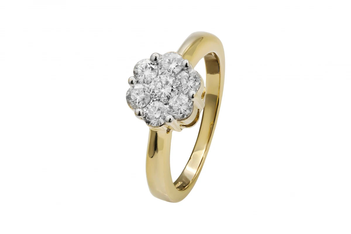 14ct Yellow Gold Flower Diamond Ring 0.70ct 4g
