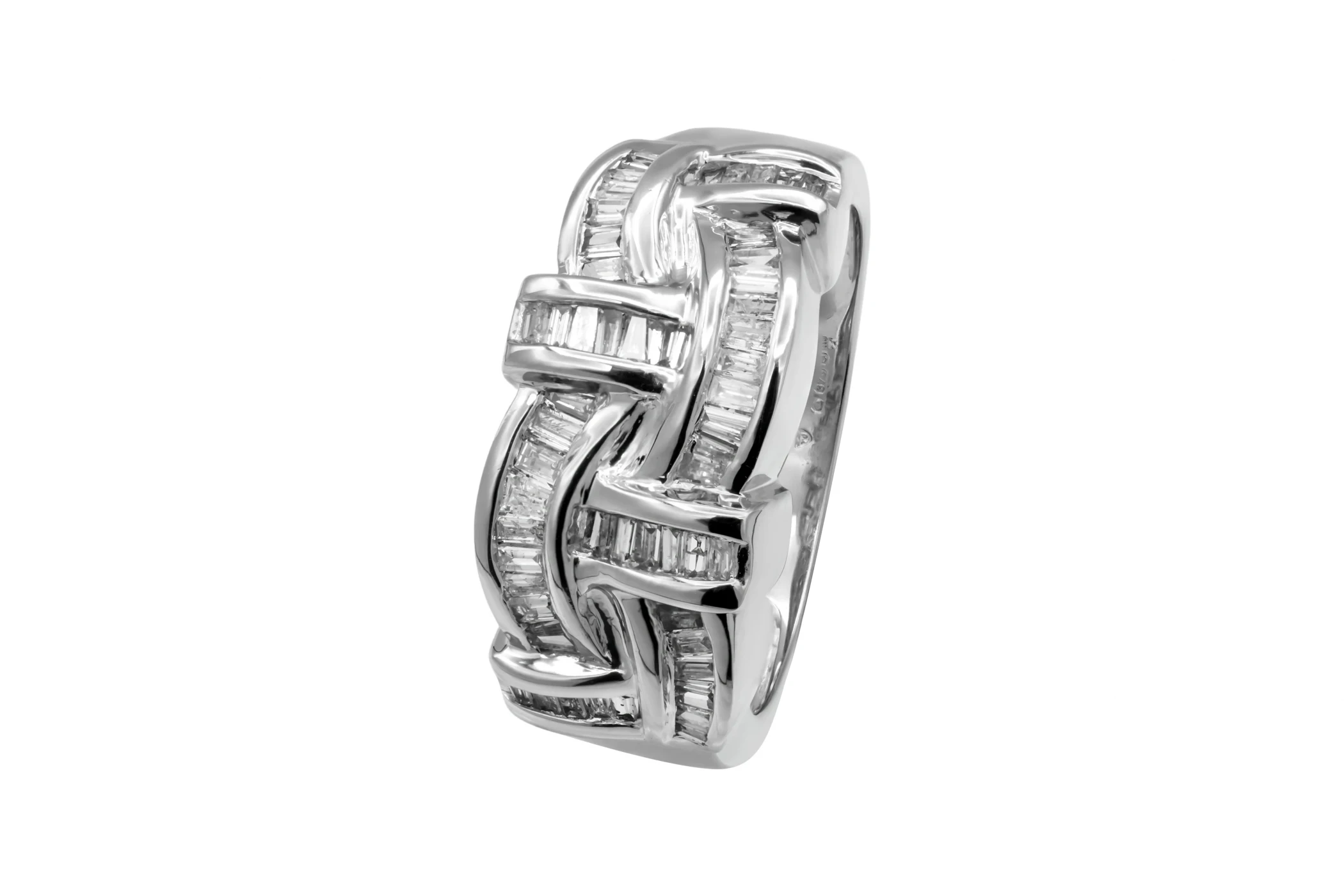 9ct White Gold Diamond Baguette Woven Design Ring 4.8g