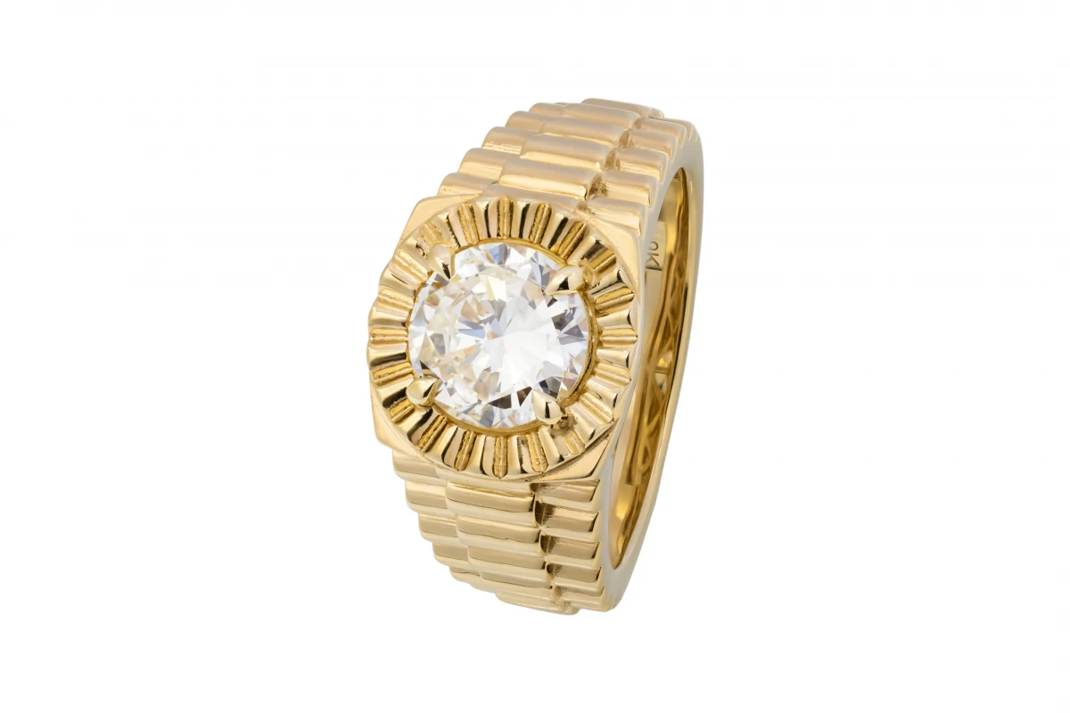9ct Yellow Gold Diamond President Design Mens Ring 1.70ct GIA Certified