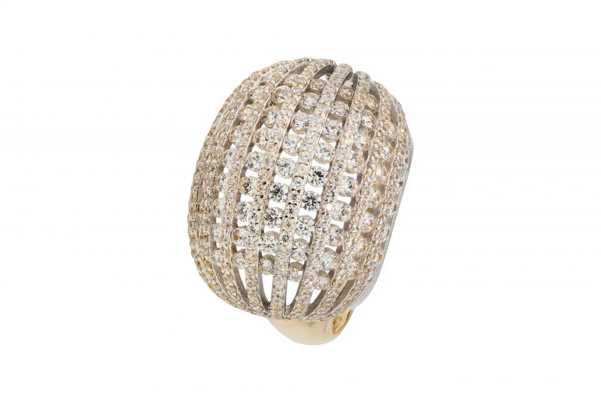 14ct Yellow & White Gold Cubic Zirconia Dome Ring 8.8g