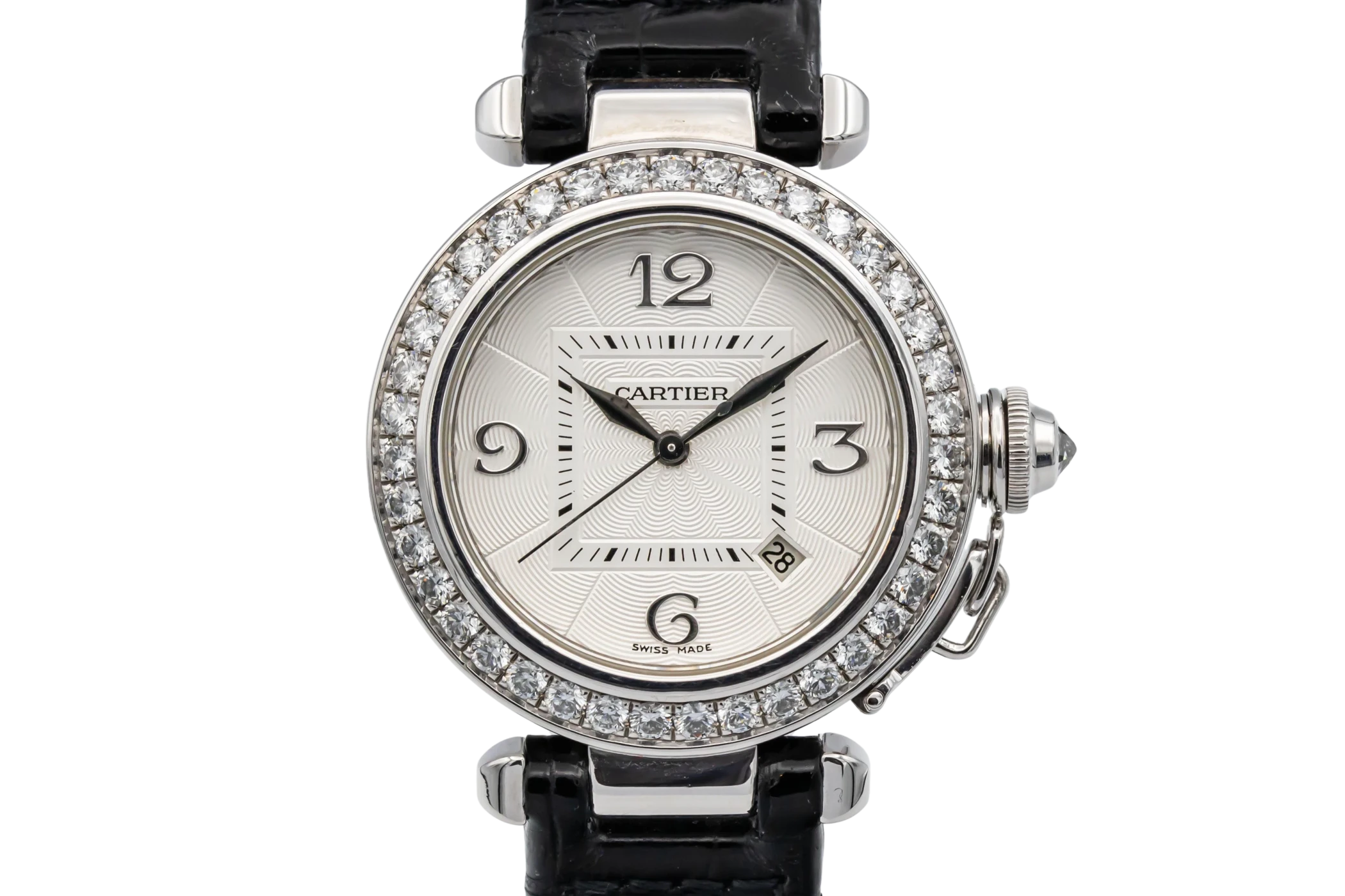 Cartier Pasha 32mm 18ct White Gold Black Leather 2528 Circa 2000s