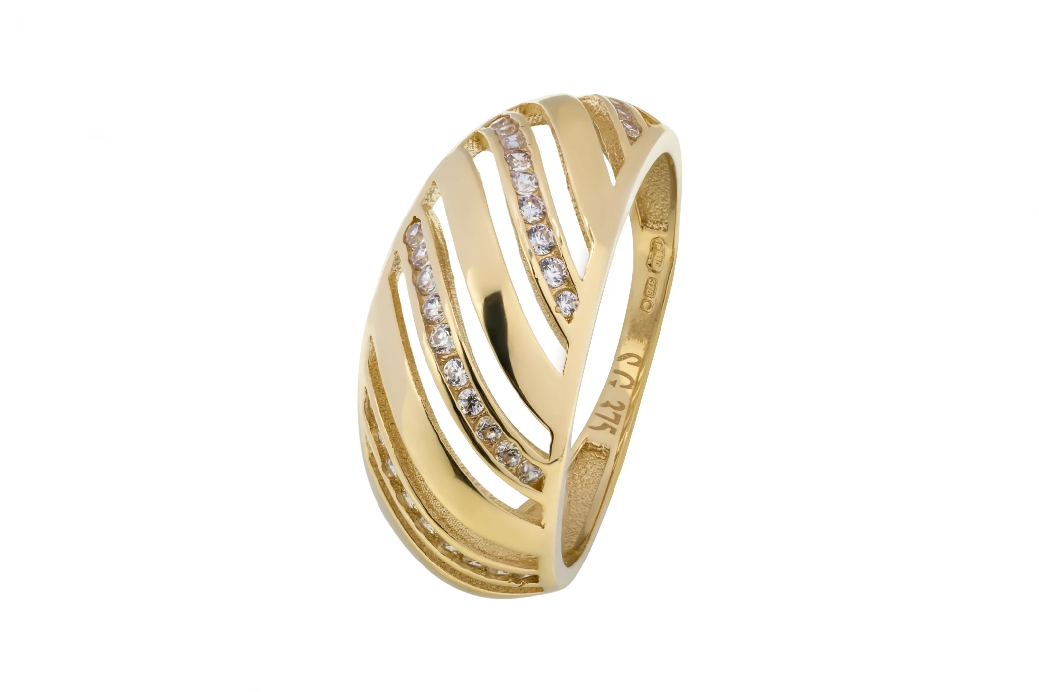 9ct Yellow Gold Wave Cubic Zirconia Ring 2.5g
