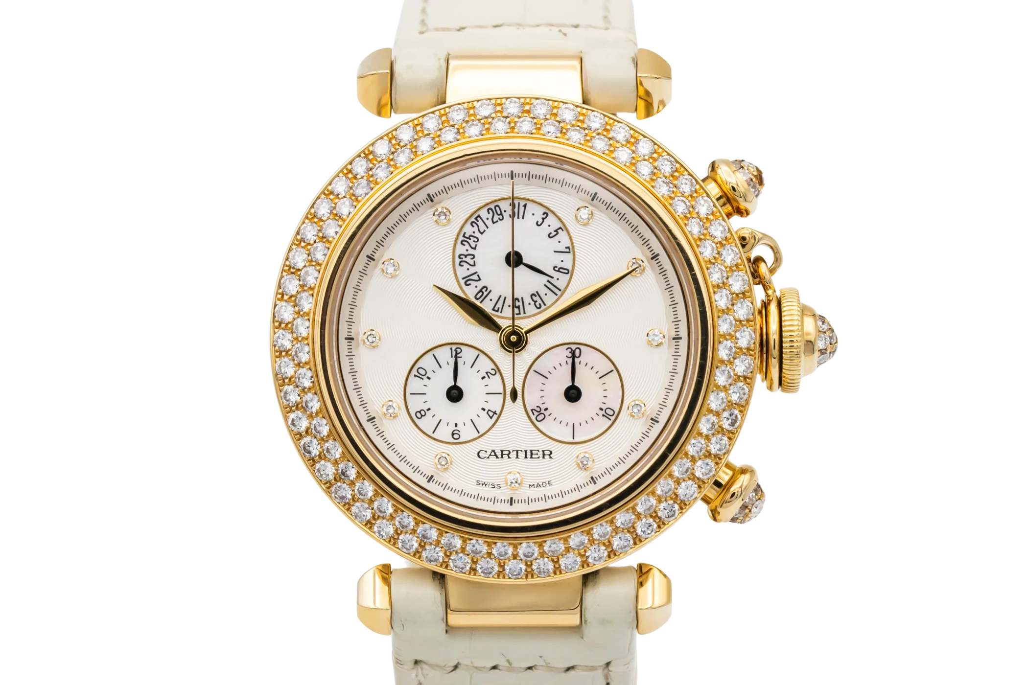 Cartier Pasha Chrono 35mm White Leather 1354-1 Circa 1990s