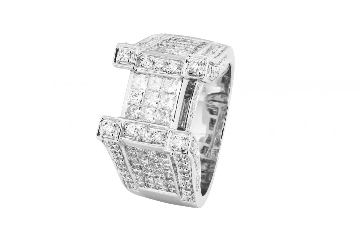 14ct White Gold Diamond Mens Ring 2.89ct
