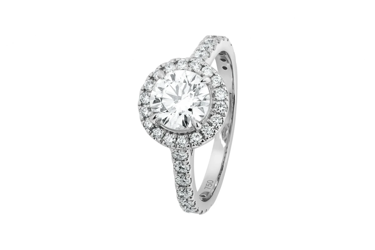18ct White Gold Lab Diamond Round Shape Halo Engagement Ring 1.03ct IGI Certified