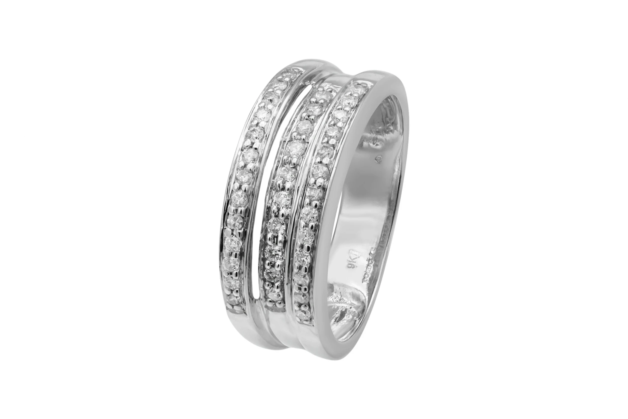 9ct White Gold 3 Row Half Eternity Wedding Ring 0.32ct 4.4g