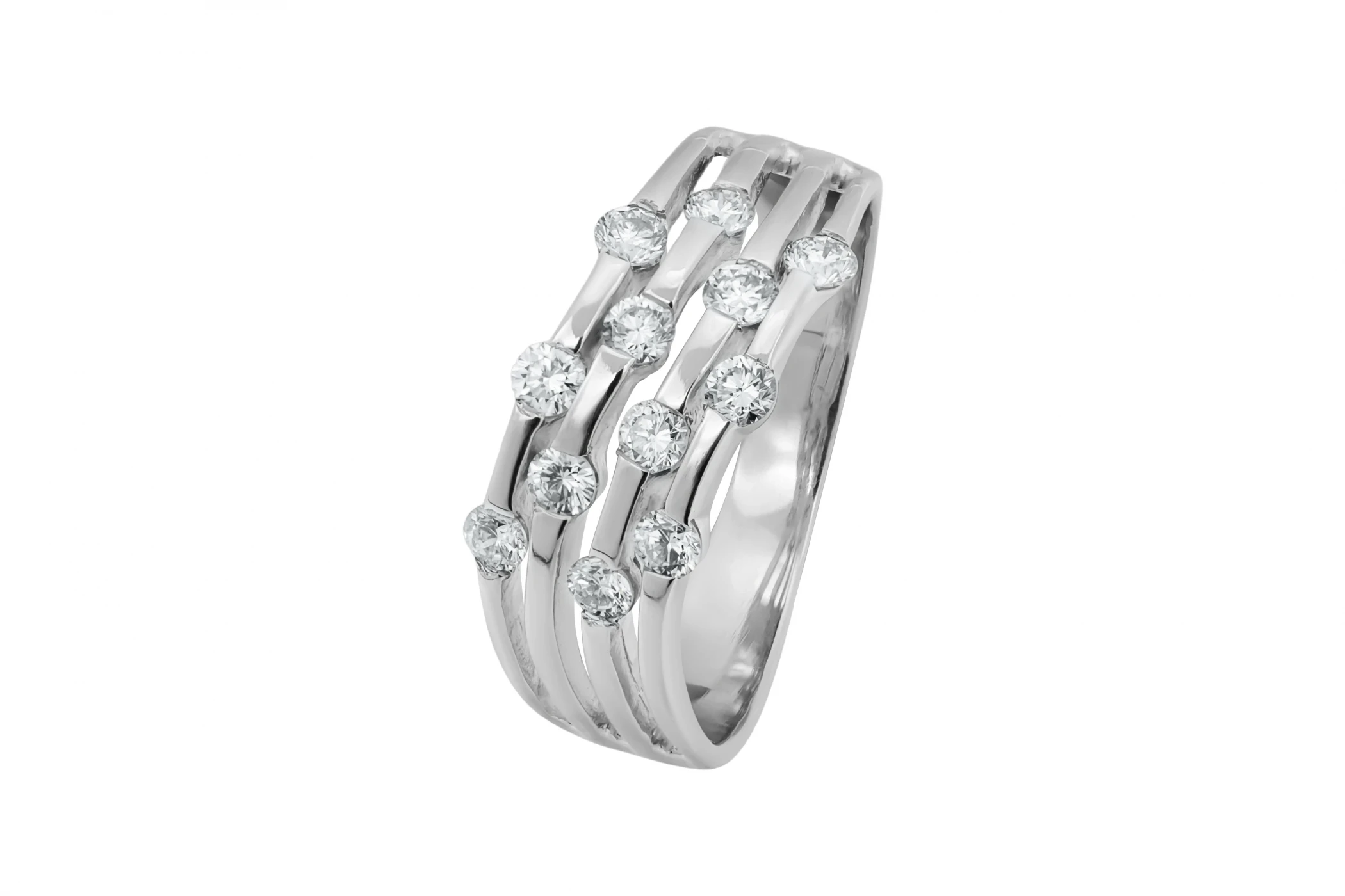 18ct White Gold Four Row Diamond Ring 0.60ct 4.1g