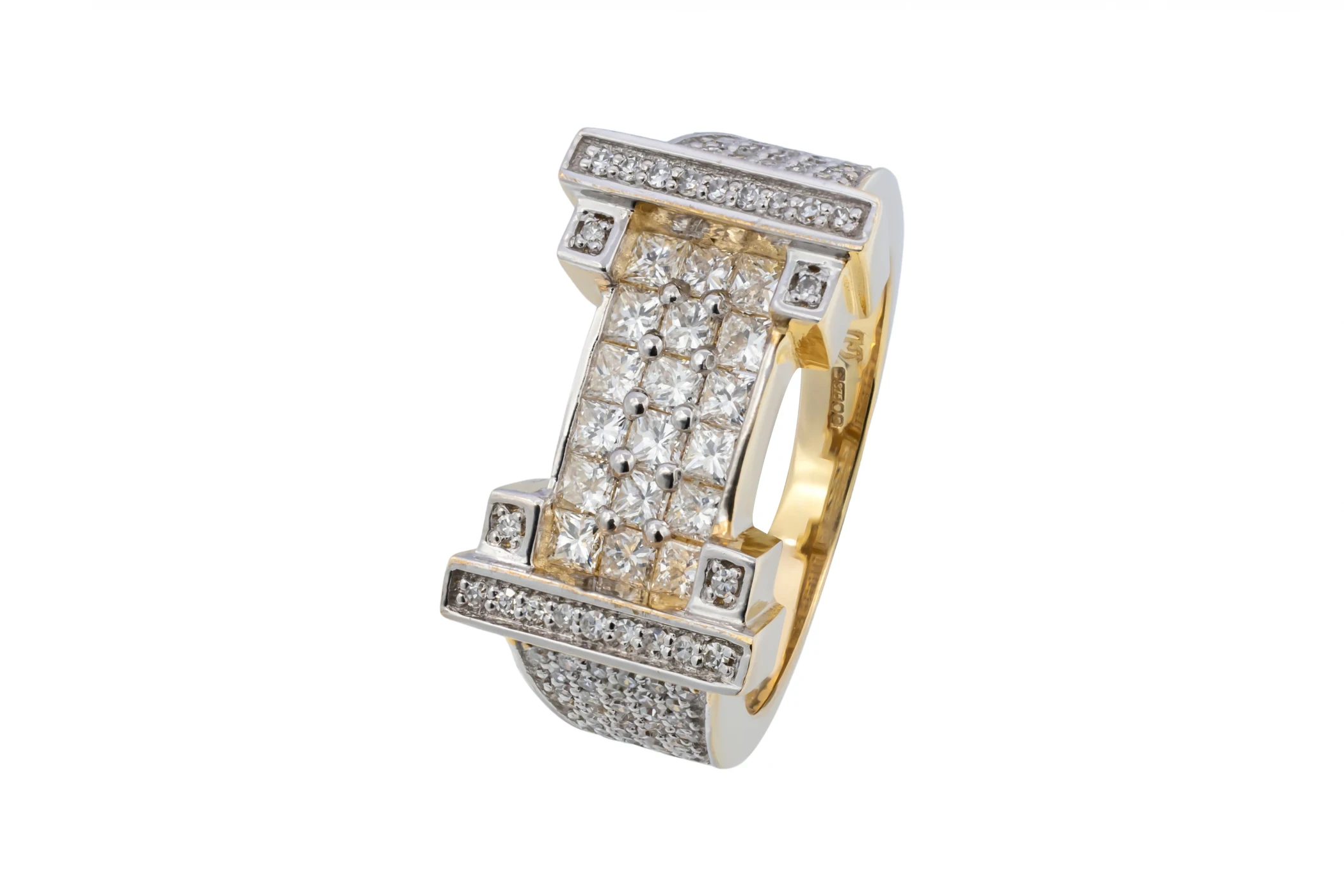9ct Yellow Gold Round & Princess Cut Diamond Ring 1.25ct 5.8g