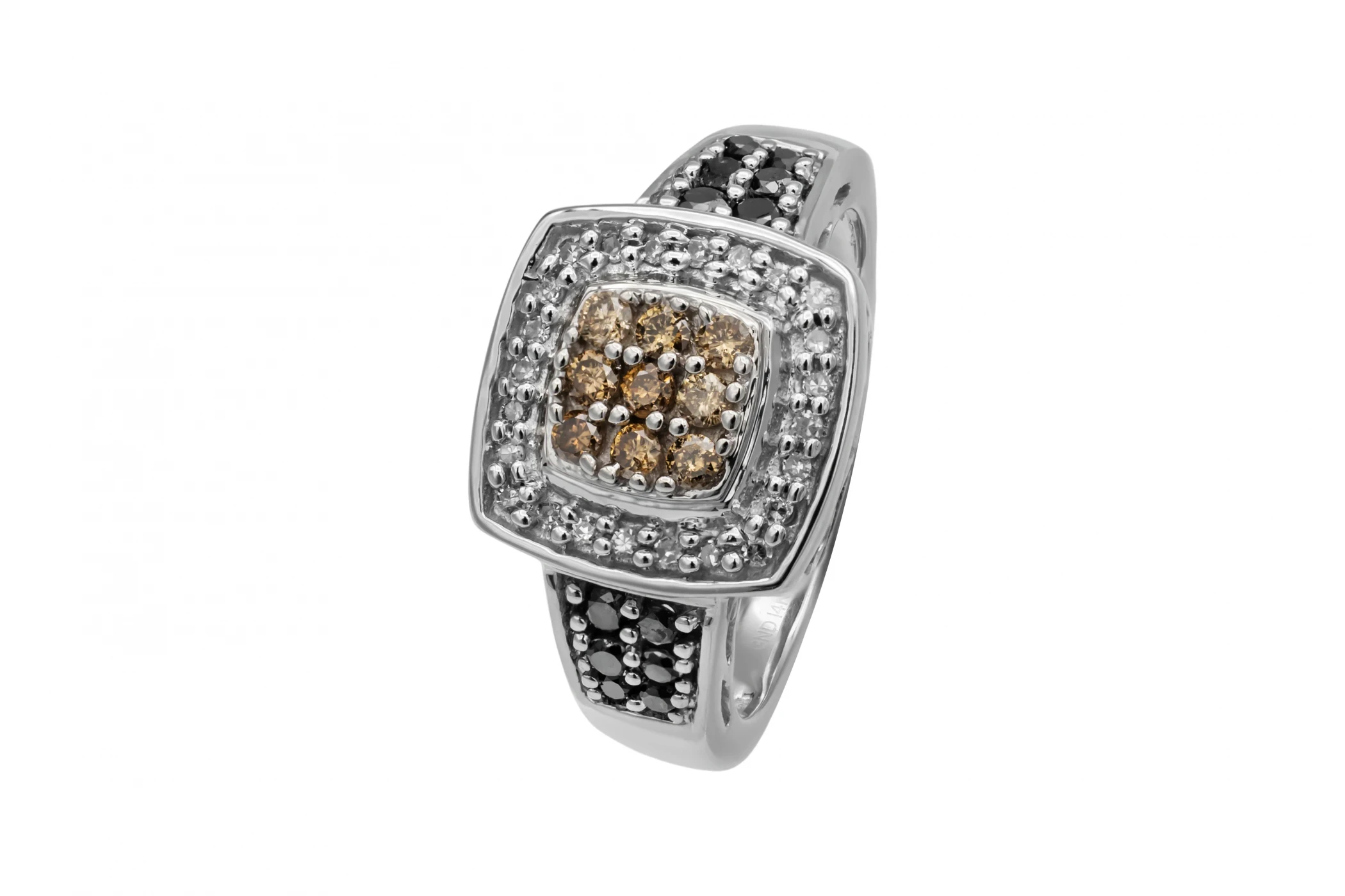 14ct White Gold Cognac, Black & White Diamond Ring 0.50ct 6.3g