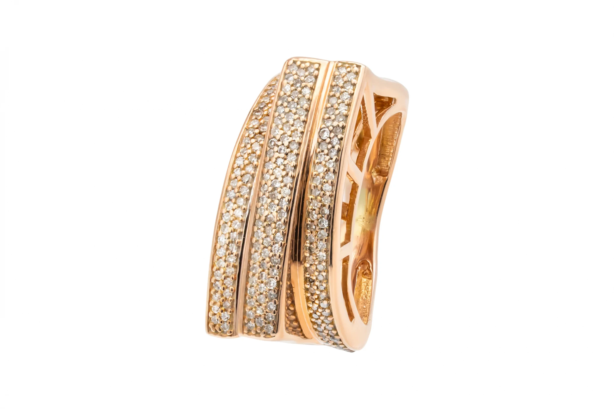 9ct Rose Gold Three Row Diamond Ring 1.00ct 8.7g