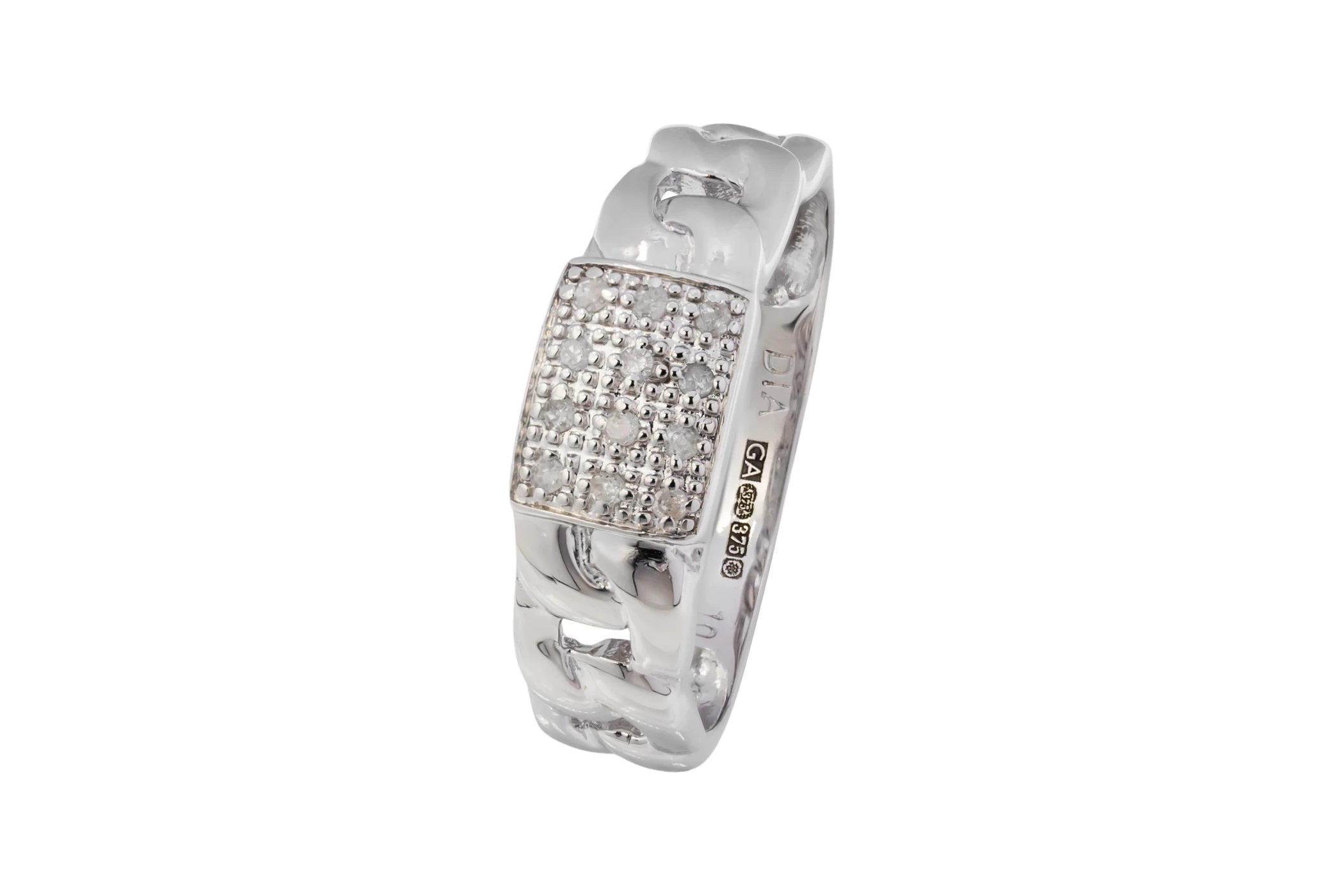 9ct White Gold Diamond ID Design Mens Ring 0.10ct 3.8g