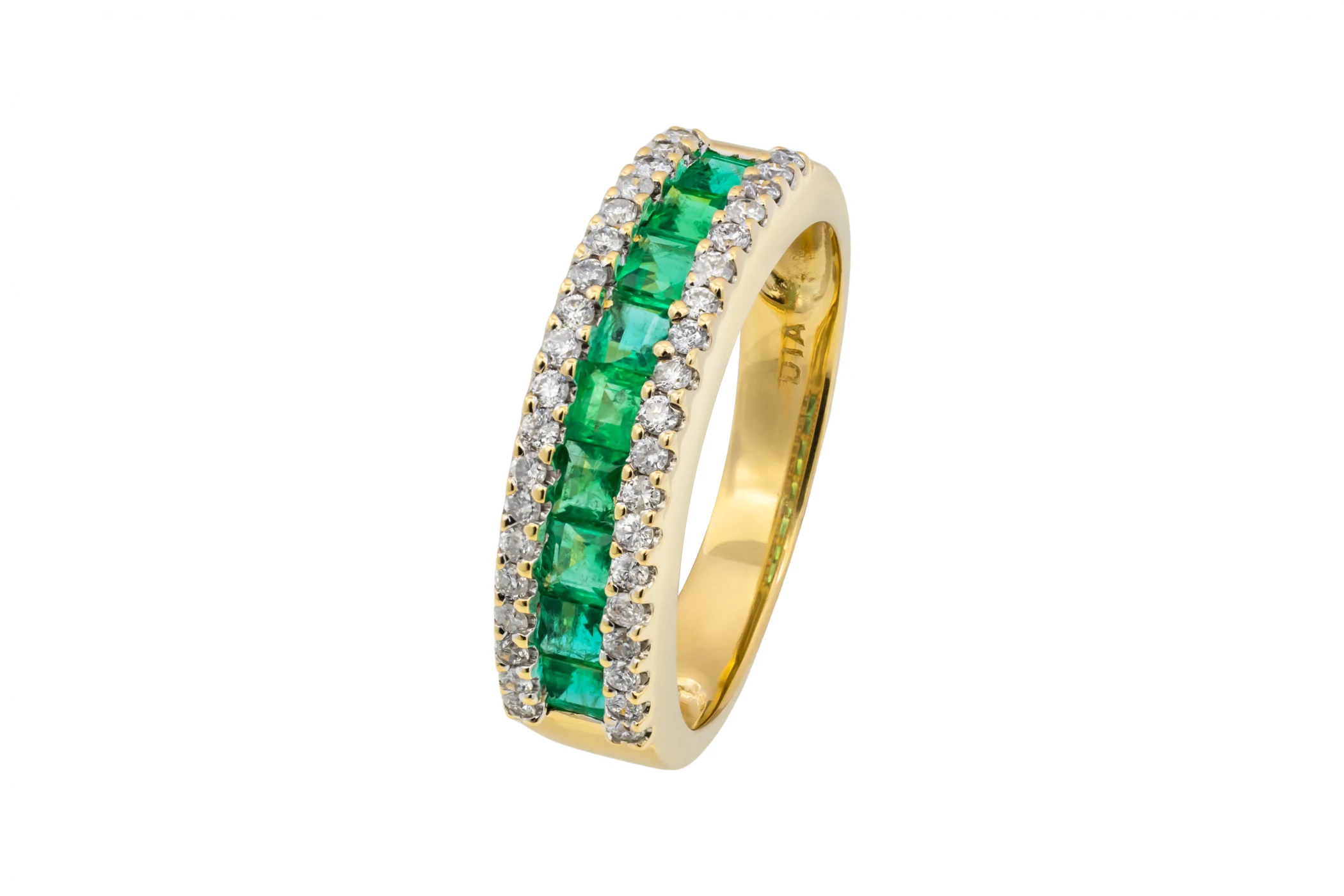 18ct Yellow Gold Emerald & Diamond Ring 4.5g