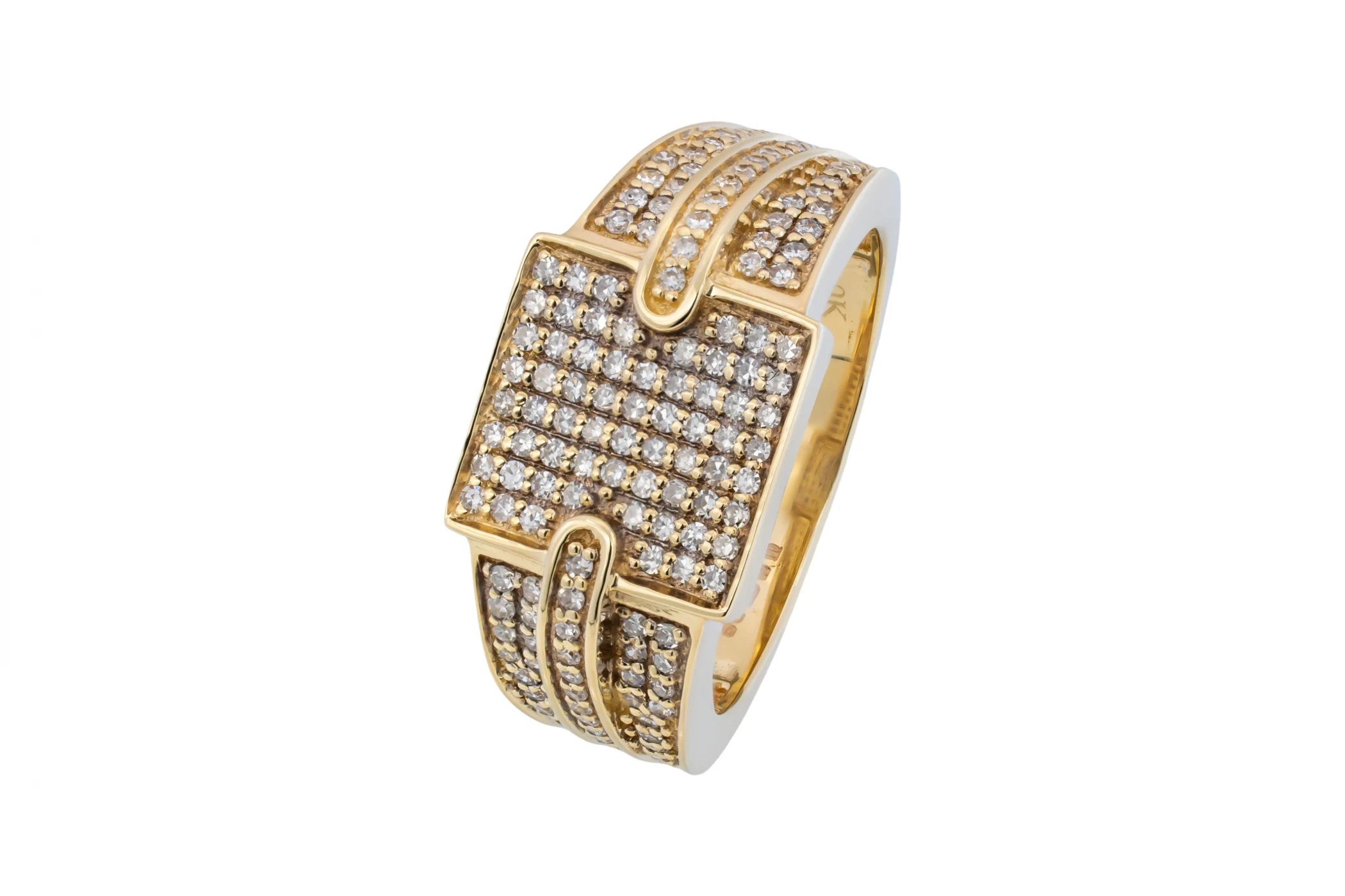 9ct Yellow Gold Square Diamond Mens Ring 0.90ct 5.5g