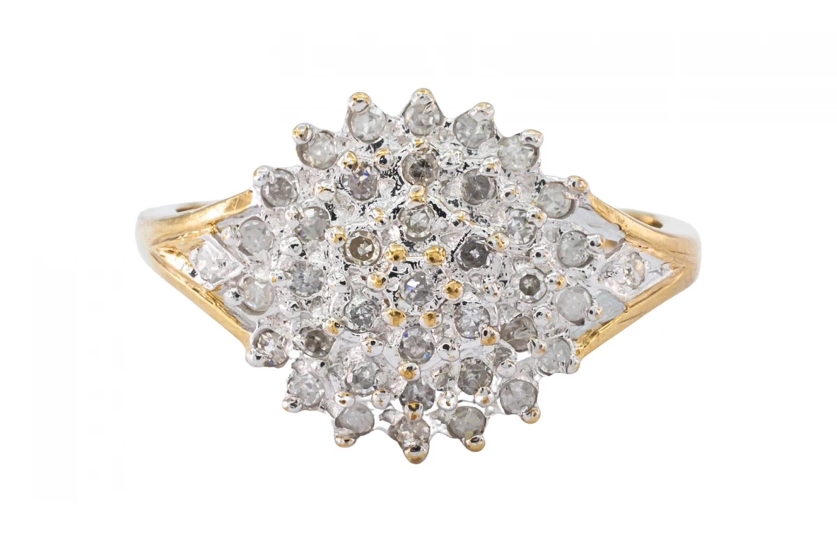 9ct Yellow Gold Diamond Flower Ring