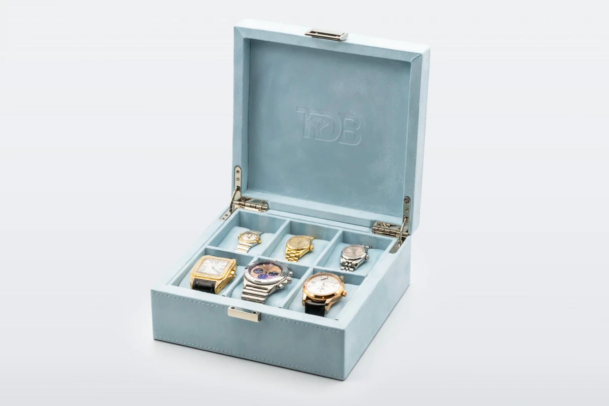TDB Watch Storage Box - Sky Blue Velvet - 6 Watch Capacity