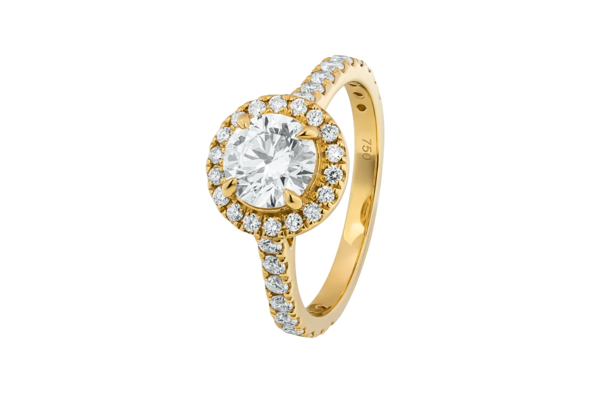 18ct Yellow Gold Lab Diamond Round Halo Engagement Ring 1.04ct IGI Certified