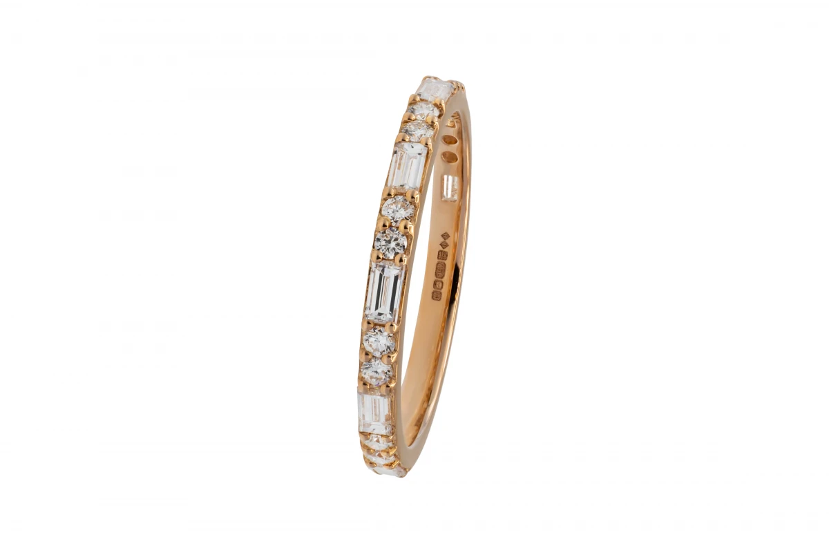 18ct Rose Gold Baguette & Round Diamond Wedding Band 0.66ct