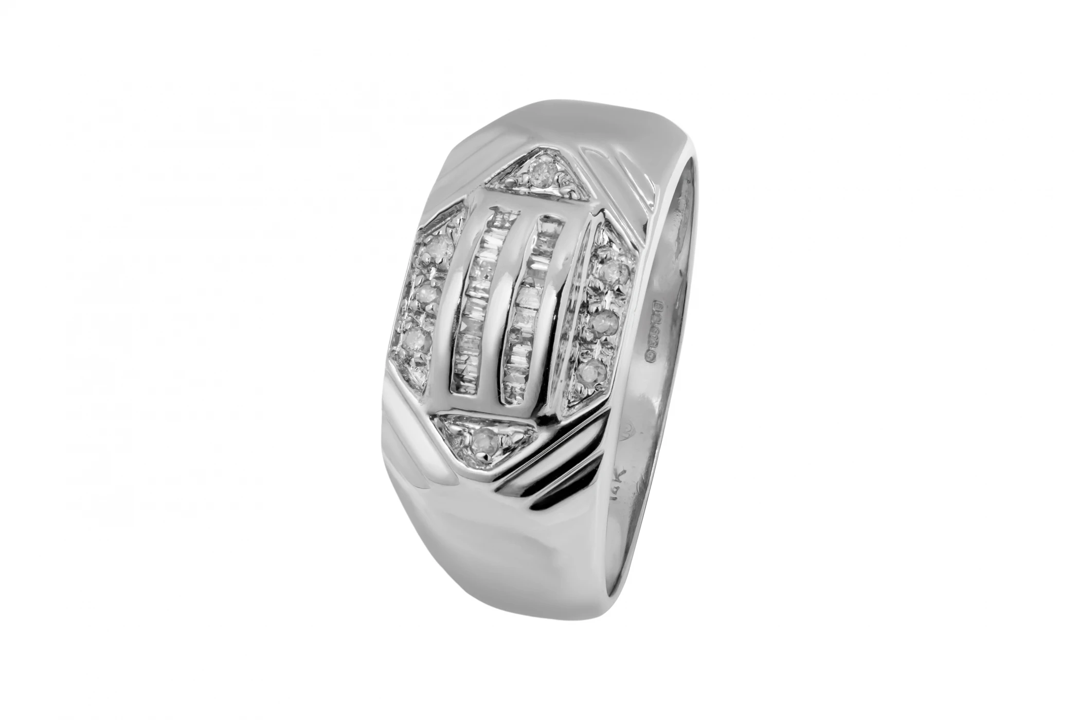 14ct White Gold Diamond Double Row Baguette Mens Ring 0.23ct 5.3g
