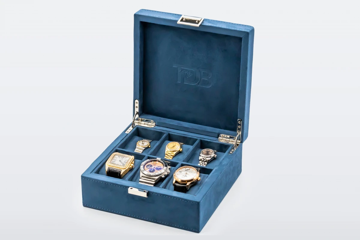 TDB Watch Storage Box - Navy Blue Velvet - 6 Watch Capacity