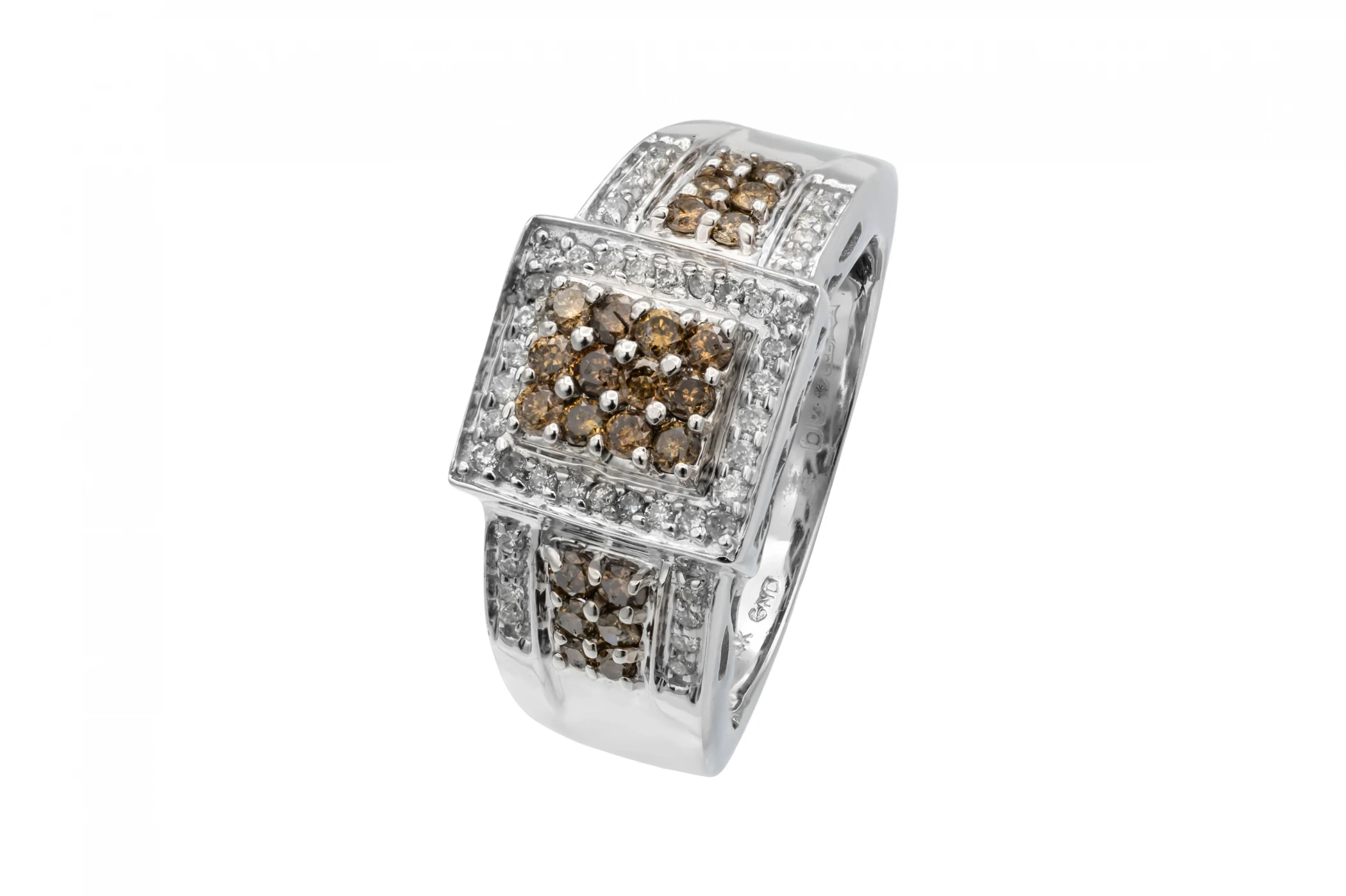 14ct White Gold White & Chocolate Diamond Square Mens Ring 0.98ct