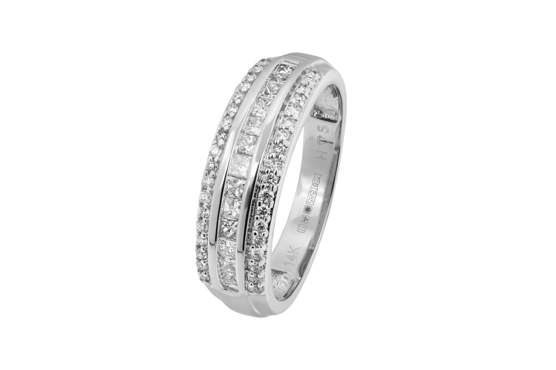 14ct White Gold Princess & Brilliant Cut Diamond Ring 0.75ct 3.4g