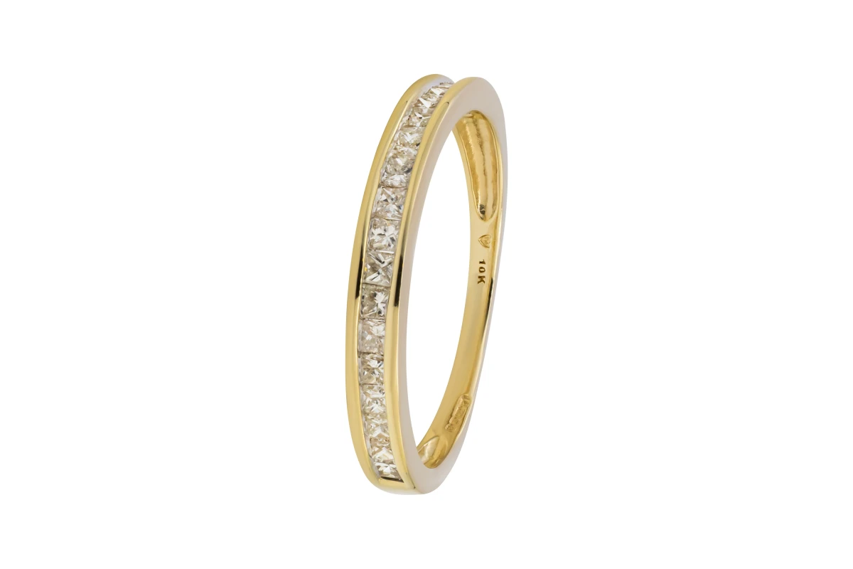 9ct Yellow Gold Channel Set Princess Cut Eternity Wedding Band 0.25ct