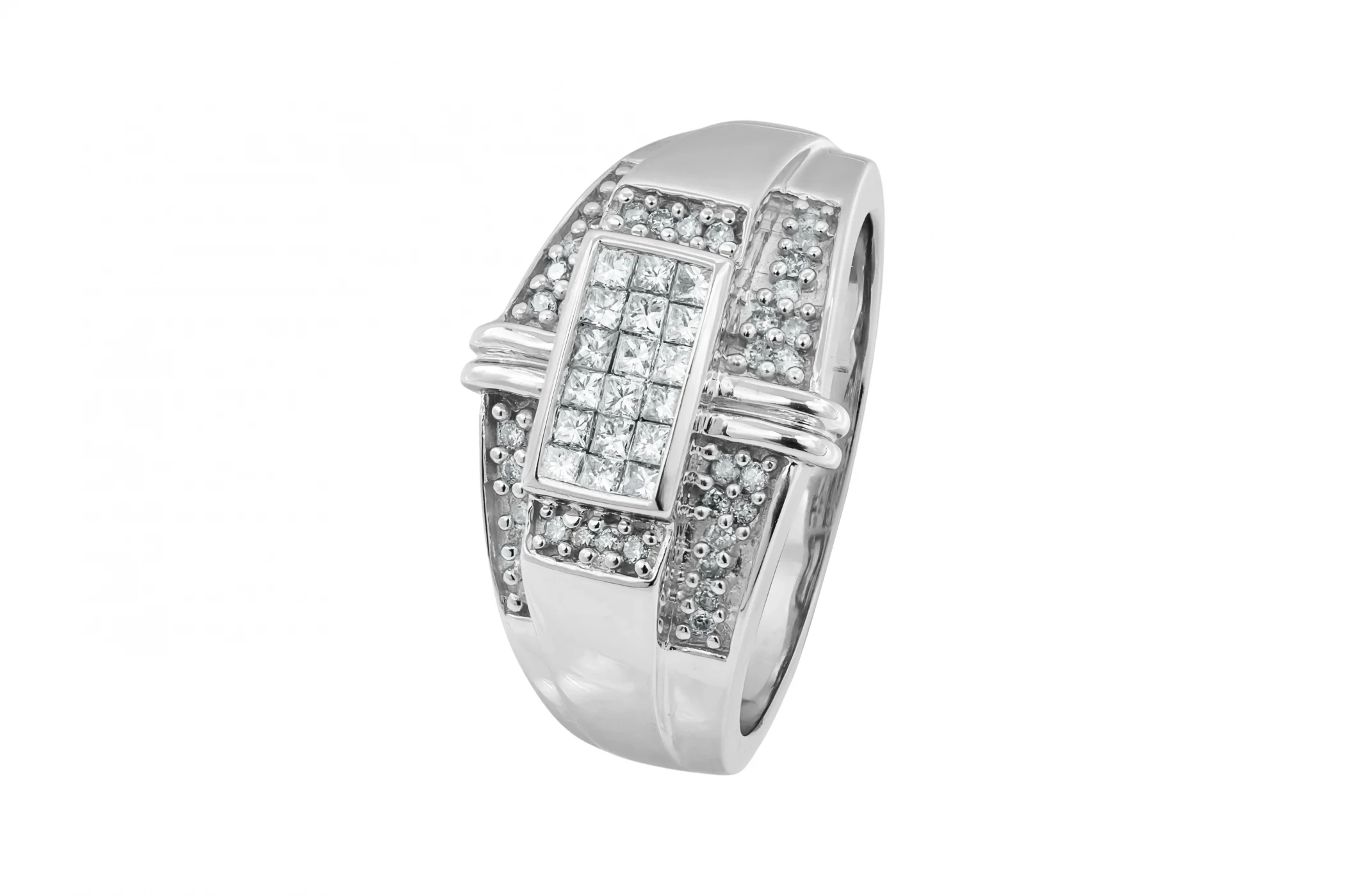 14ct White Gold Princess & Round Cut Diamond Ring 12g 0.50ct